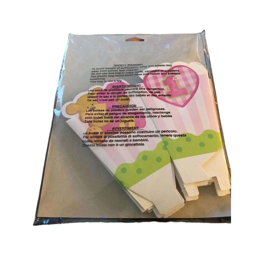8 Creative Converting 8 Count Party Favor Treat Boxes, Bears 1st Birthday, Pink‎